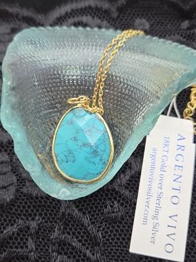 Argento Vivo Gold Turquoise Teardrop Pendant Necklace by Argento Vivo